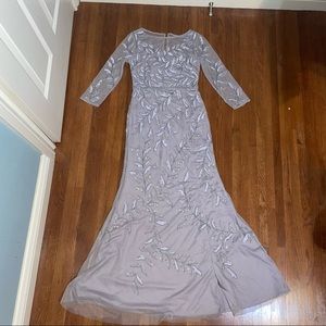 Adrianna Papell Womens Sequined Illusion Evening Dress - Size 2 / Lilac Grey
